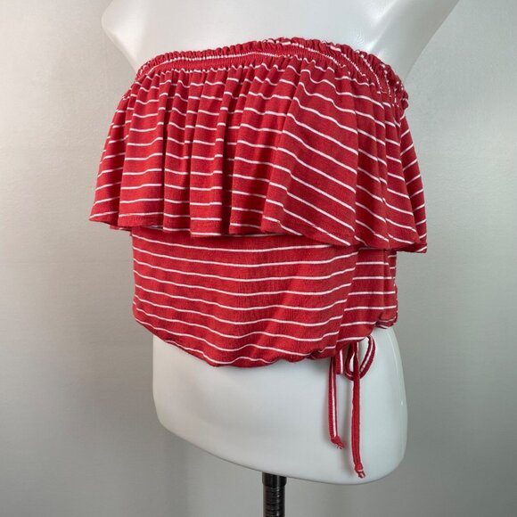 Abercrombie & Fitch Crop Top XS Red Striped Flounce Tube Top Strapless Ruffle - Picture 3 of 9